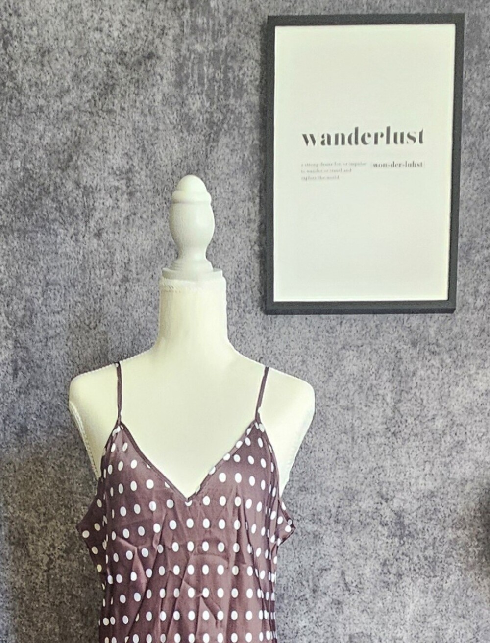 Polka Dot Satin Slip Dress – Brown • Unbranded